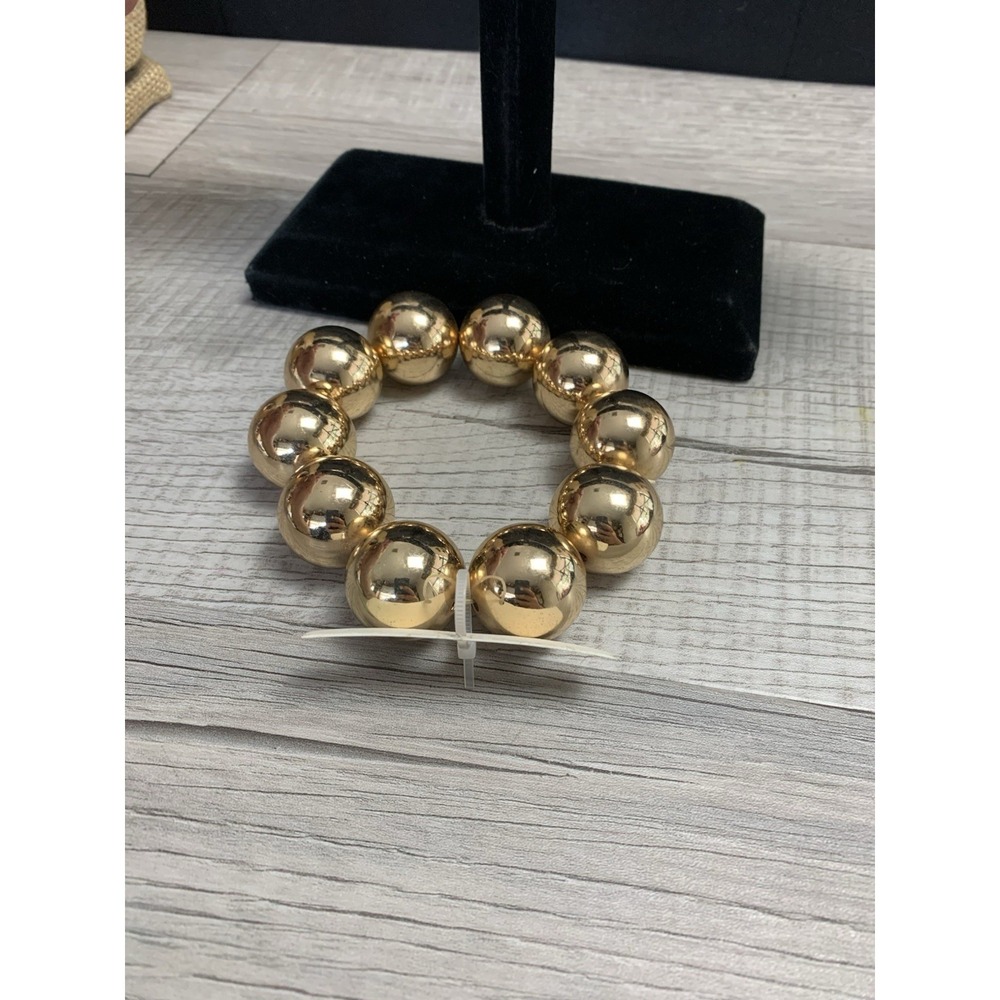 Ball Beaded Stretch Bracelet Gold Tone Statement Party Y2K 6 - 8"‎ - Picture 4 of 7